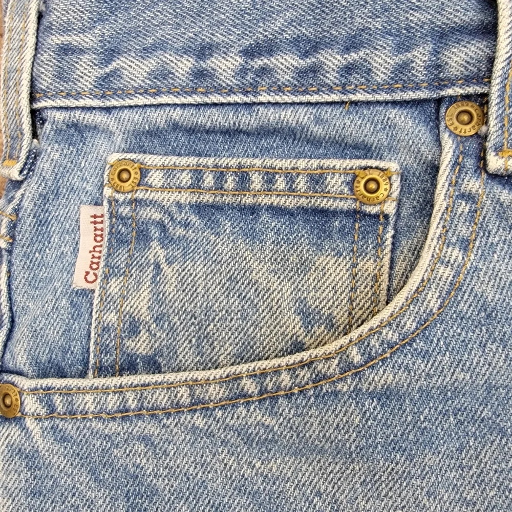 Carhartt Jeans Leather Patch Made In USA Cotton Denim 07  W37 X IN30